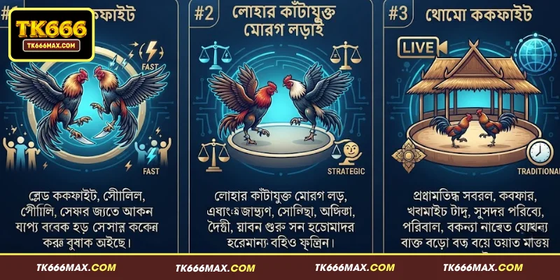 TK666 ককফাইট - সেরা অনলাইন লাইভ মোরগ লড়াই ও বেটিং সাইট 3 TK666 ককফাইটের জনপ্রিয় ক্যাটাগরিগুলো