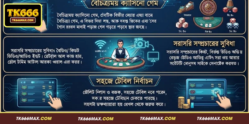 TK666 লাইভ ক্যাসিনো – ২০২৬ সালের সেরা অনলাইন বিনোদনের জগৎ 2 TK666 লাইভ ক্যাসিনোর উল্লেখযোগ্য সুবিধা